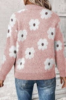 Flower Half Zip Long Sleeve Sweater