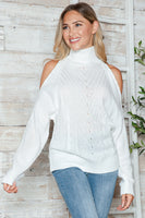 Cable-Knit Turtleneck Cold Shoulder Sweater