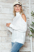 Cable-Knit Turtleneck Cold Shoulder Sweater