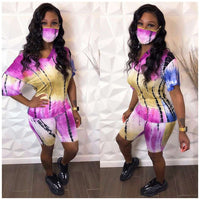 3pc Tie Dye Short Sets /w Matching Face Mask