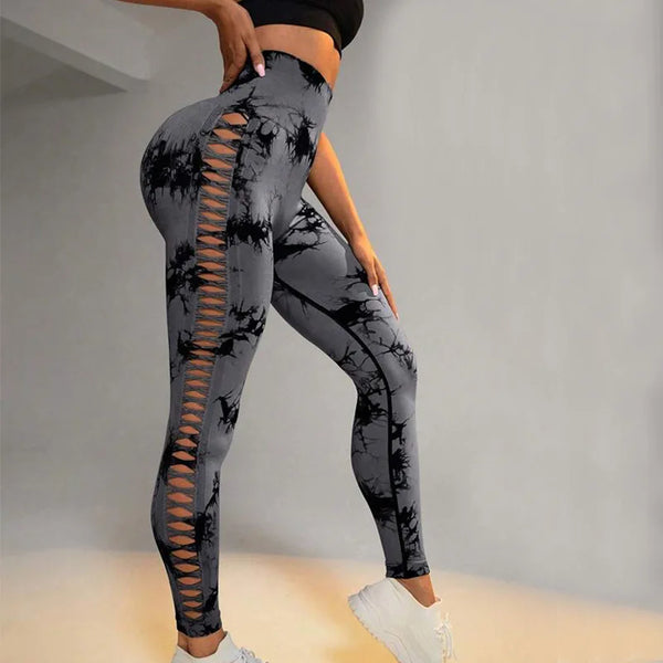 CHRLEISURE Tie-Dye Yoga Pants with Side Holes