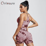 CHRLEISURE High Waist Tie Dye Yoga Shorts Set