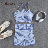 CHRLEISURE High Waist Tie Dye Yoga Shorts Set