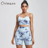 CHRLEISURE High Waist Tie Dye Yoga Shorts Set