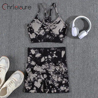 CHRLEISURE High Waist Tie Dye Yoga Shorts Set