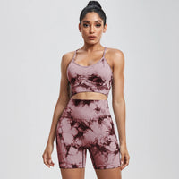 CHRLEISURE High Waist Tie Dye Yoga Shorts Set