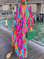 Sexy Deep V-Neck Boho Print Beach Cover Up