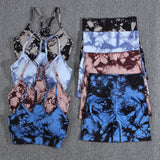 CHRLEISURE High Waist Tie Dye Yoga Shorts Set