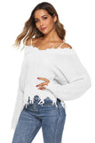 Off-Shoulder Ribbed Long Sleeve Raw Hem Sweater