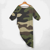 ARMY GREEN CAMO: Women's Casual Two Piece Set Diagonal Shoulder Top & Pants