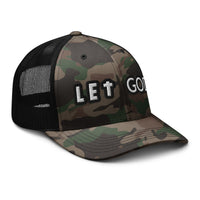LET GOD: Camouflage trucker hat