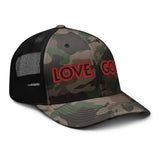 LOVE GOD: Camouflage trucker hat