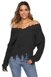 Off-Shoulder Ribbed Long Sleeve Raw Hem Sweater