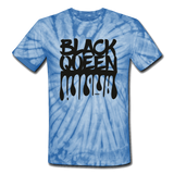 Black Queen/ Drip Print: Women's Tie Dye T-Shirt - spider baby blue