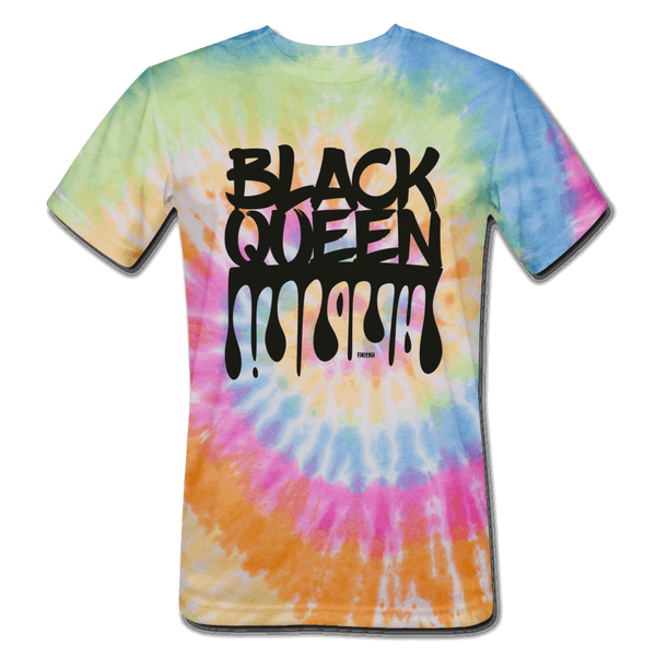 Black Queen/ Drip Print: Women's Tie Dye T-Shirt - rainbow