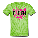 FAITH HEART BREAST CANCER AWARENESS: Unisex Tie Dye T-Shirt - spider lime green