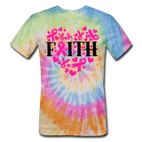 FAITH HEART BREAST CANCER AWARENESS: Unisex Tie Dye T-Shirt - rainbow