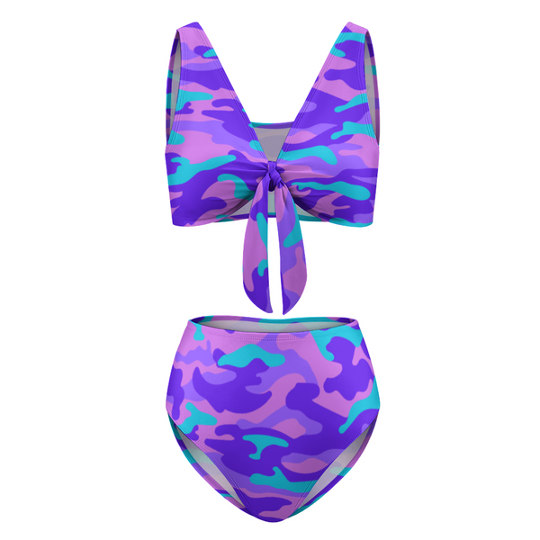 PURP-PINK CAMO: Women's Two Piece Adjustable Split Swimsuits Cute Bikini