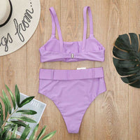 Solid Color Swimsuit High Waist Sexy Bikini Swimwear