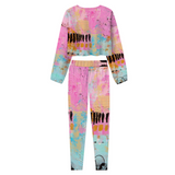 PINK-ffiti: Women's Two Piece Outfits Long Sleeve Zipper Top and Trousers Set
