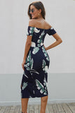 Slit Printed Off-Shoulder Midi Dress
