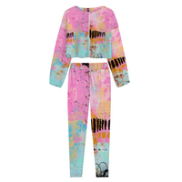 PINK-ffiti: Women's Two Piece Outfits Long Sleeve Zipper Top and Trousers Set