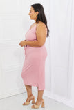 Flatter Me Ribbed Front Tie Midi Dress in Blush Pink