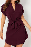 Tied Notched Short Sleeve Dress