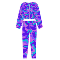 PURP-PINK CAMO: Women's Two Piece Outfits Long Sleeve Zipper Top and Trousers Set