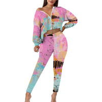 PINK-ffiti: Women's Two Piece Outfits Long Sleeve Zipper Top and Trousers Set