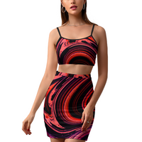 ORANGE GALACTIC: Women's Two Piece Outfits Sleeveless Top and Short Skirt Set