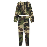 ARMY GREEN CAMO: Women's Two Piece Outfits Long Sleeve Zipper Top and Trousers Set