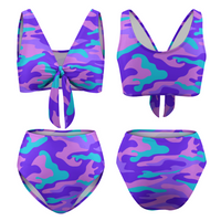 Purp-Camo Women's Two Piece Adjustable Split Swimsuits Cute Bikini
