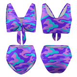 Purp-Camo Women's Two Piece Adjustable Split Swimsuits Cute Bikini