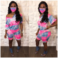 3pc Tie Dye Short Sets /w Matching Face Mask