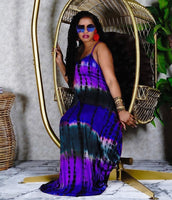 Vintage Tie Dye Maxi Beach Dress with Pockets