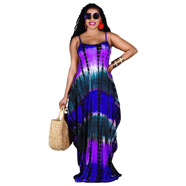 Vintage Tie Dye Maxi Beach Dress with Pockets