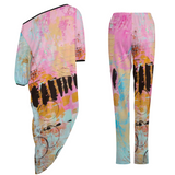GRAFFITI ME: Women's Casual Two Piece Set Diagonal Shoulder Top & Pants