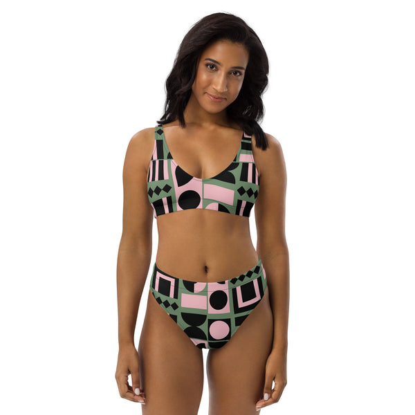 GEO-PINK: Recycled high-waisted bikini