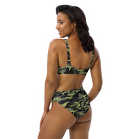 ARMY GREEN CAMO: Recycled high-waisted bikini