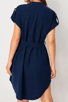 Tied Notched Short Sleeve Dress