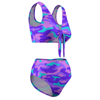 PURP-PINK CAMO: Women's Two Piece Adjustable Split Swimsuits Cute Bikini