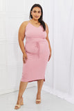 Flatter Me Ribbed Front Tie Midi Dress in Blush Pink