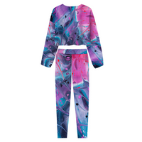 Purp-Pink Splash: Women's Two Piece Outfits Long Sleeve Zipper Top and Trousers Set