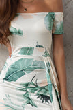 Slit Printed Off-Shoulder Midi Dress