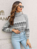 Turtleneck Geometric Long Sleeve Sweater