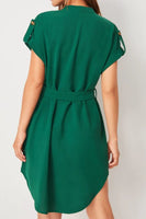 Tied Notched Short Sleeve Dress