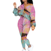 PINK-ffiti: Women's Two Piece Outfits Long Sleeve Zipper Top and Trousers Set