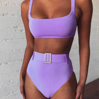 Solid Color Swimsuit High Waist Sexy Bikini Swimwear