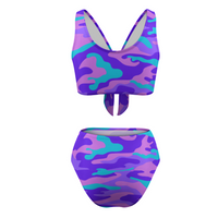 Purp-Camo Women's Two Piece Adjustable Split Swimsuits Cute Bikini